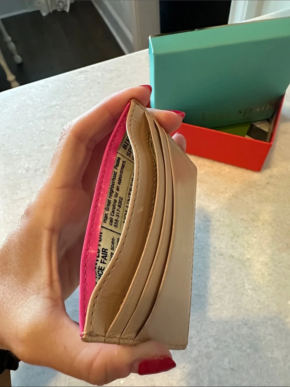 kate spade Hot Pink Patent Card Holder with Gold Plaque